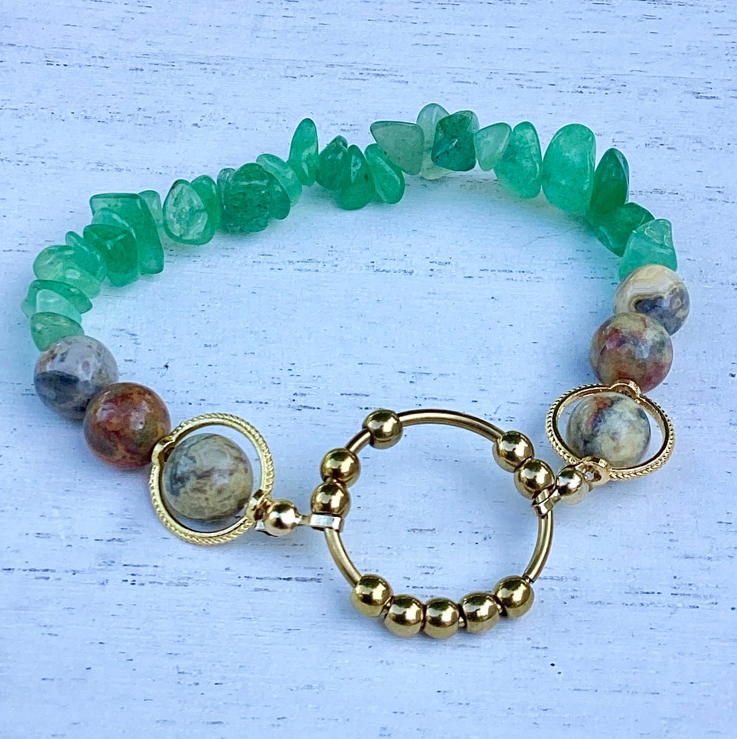 Ocean jasper and green adventurer fidget bracelet size 6.75