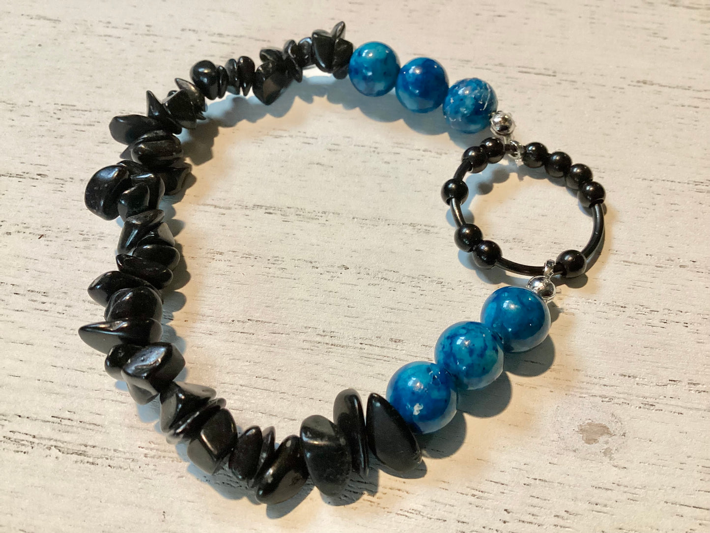 Blue Apatite/Black Jade Fidget Bracelet