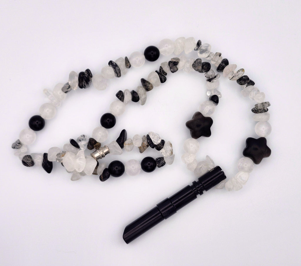Starlit Strength – Rutile & Silver Obsidian Calming Necklace