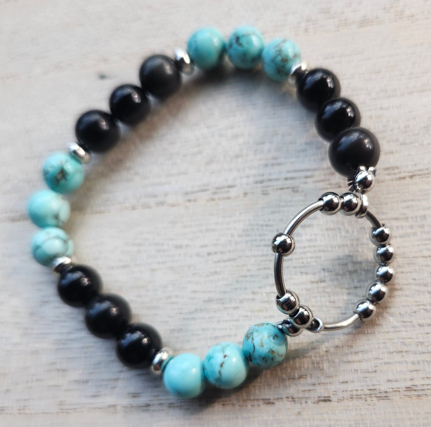 Obsiden Obsidian & Turquoise Fidget Bracelet