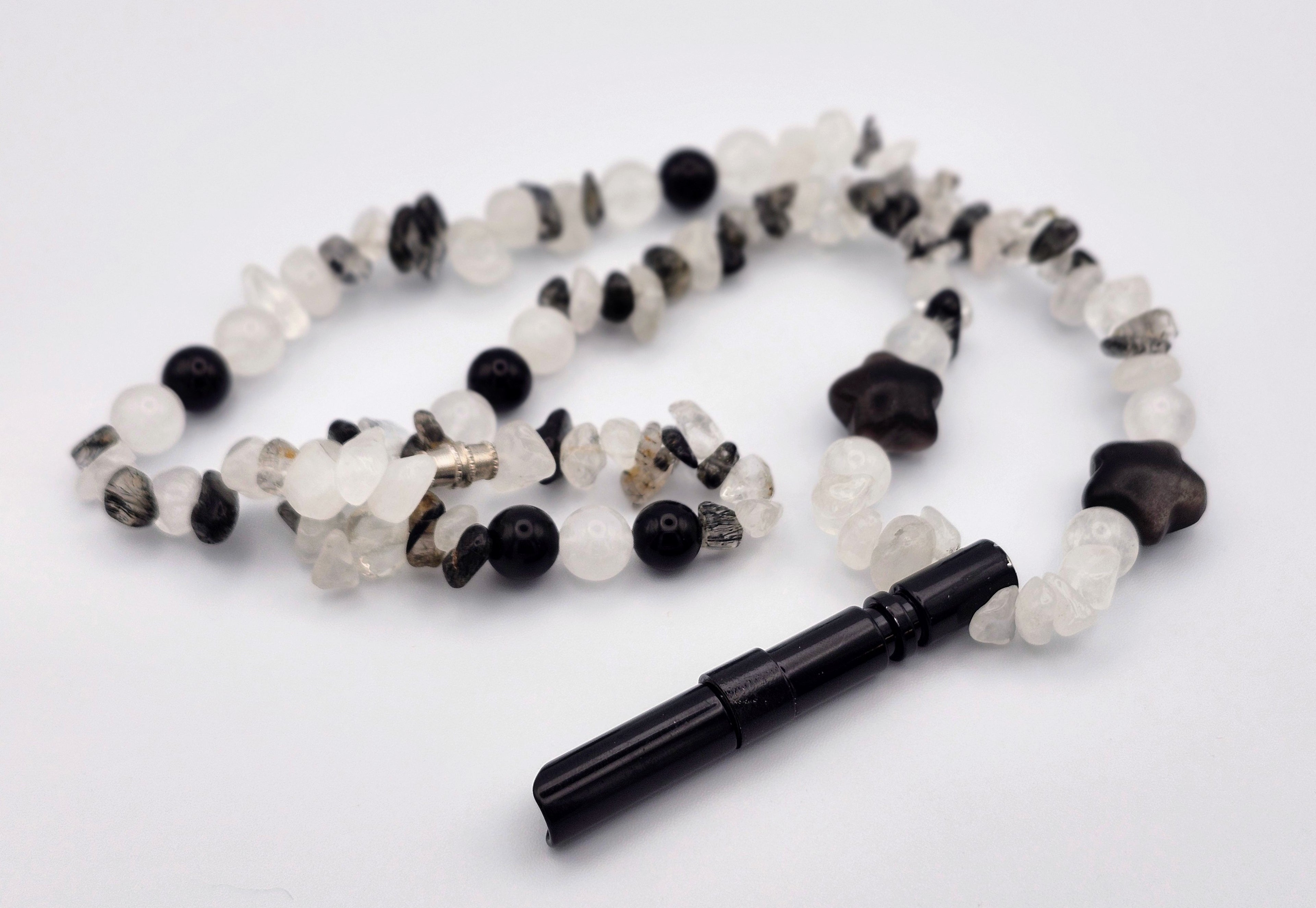 Starlit Strength – Rutile & Silver Obsidian Calming Necklace