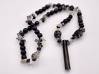 Guardian Clarity – Rutile &Silver Obsidian Skull  Calming Necklace