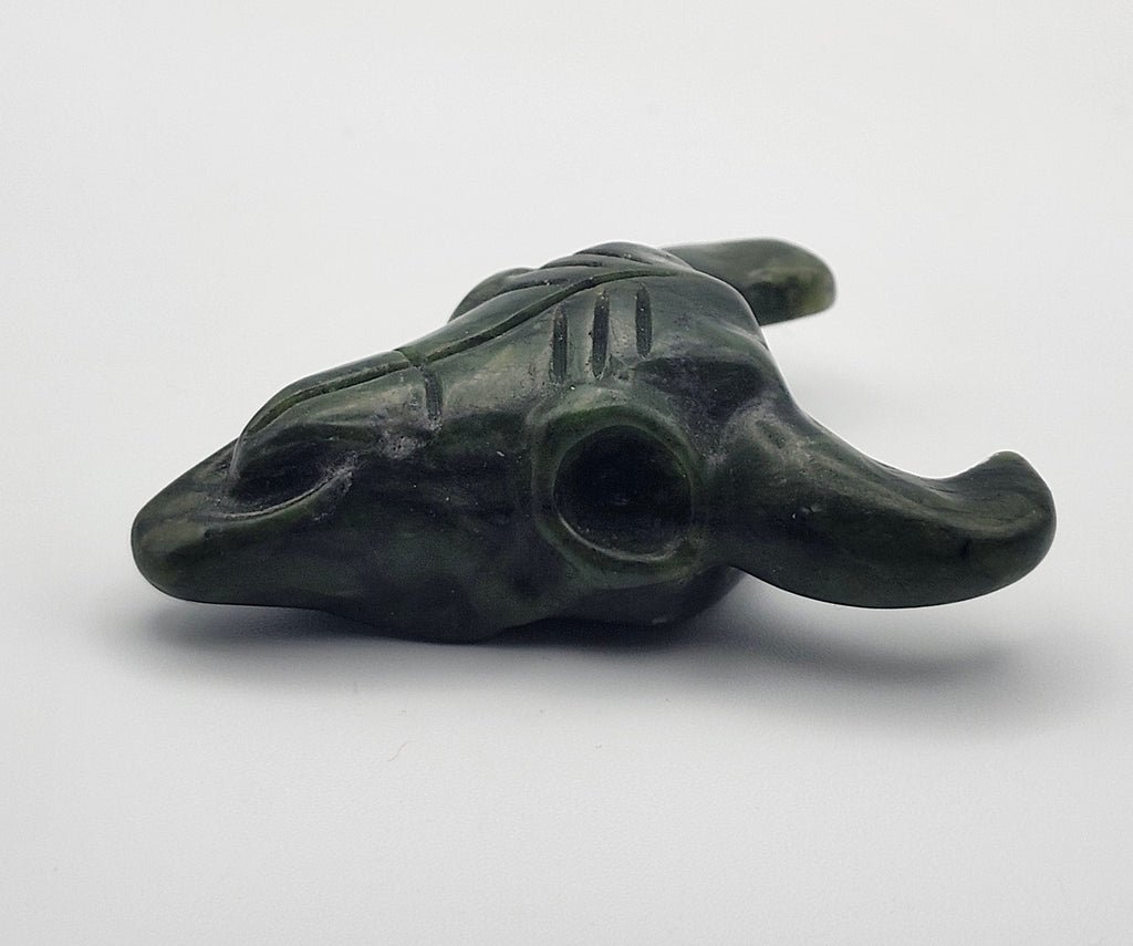 Green Jade Buffalo Skull Carving