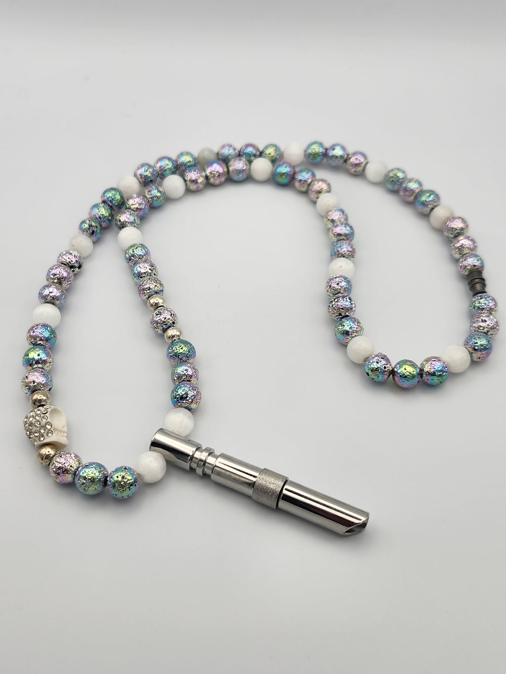 Electric Ground – Aura Lava & Crystal Skull Calming Necklace